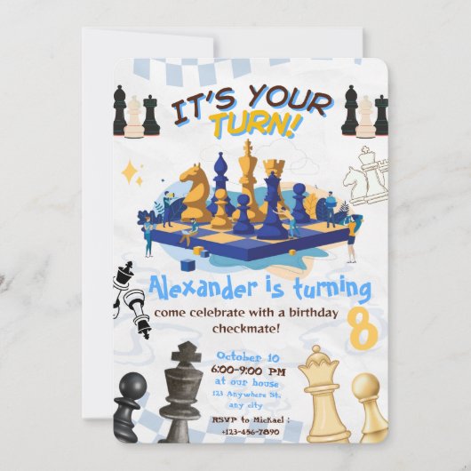 Schachspiel Geburtstagsparty Einladung Checkmate (Vorderseite)