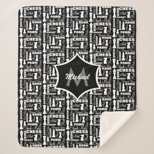 Schachspielerthema Cool Mit Monogramm Sherpadecke (Vorderseite)