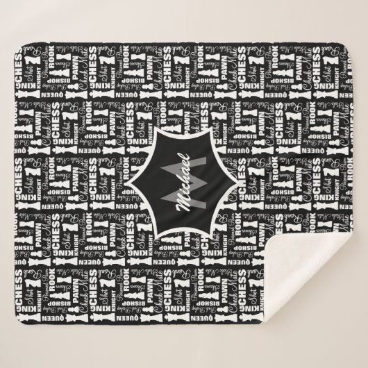 Schachspielerthema Cool Mit Monogramm Sherpadecke (Vorderseite (Horizontal))