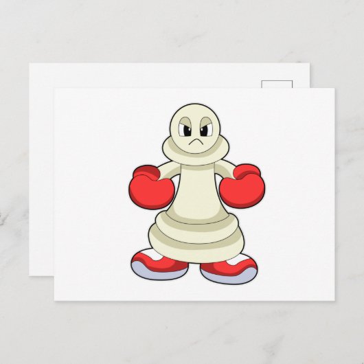 Schachstück als Boxer mit Boxhandschuhen befestigt Postkarte (Vorne/Hinten)