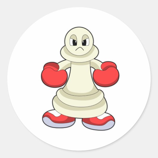 Schachstück als Boxer mit Boxhandschuhen befestigt Runder Aufkleber (Vorderseite)