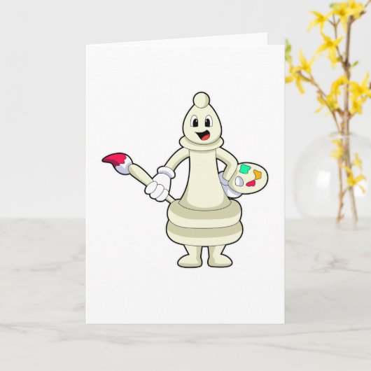 Schachstück Bishop als Maler mit Pinsel & Farbe Karte (Gelbe Blume)