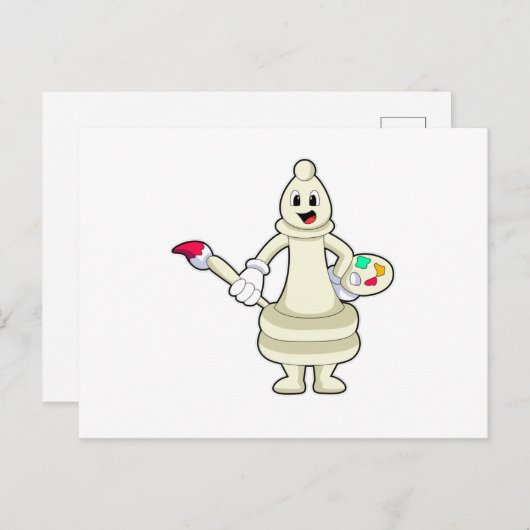 Schachstück Bishop als Maler mit Pinsel & Farbe Postkarte (Vorne/Hinten)