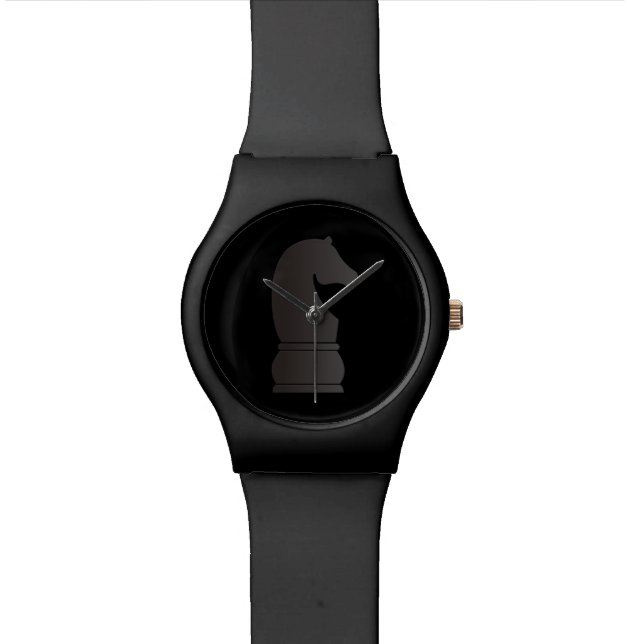 Schachstück des schwarzen Ritters Armbanduhr (Nahaufnahme)