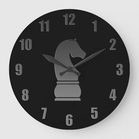 Schachstück des schwarzen Ritters Große Wanduhr (Vorderseite)