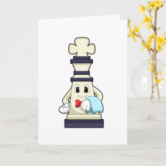 Schachstück König als Kellner mit Handtuch Karte (Gelbe Blume)