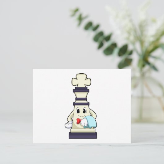Schachstück König als Kellner mit Handtuch Postkarte (Stehend Vorderseite)