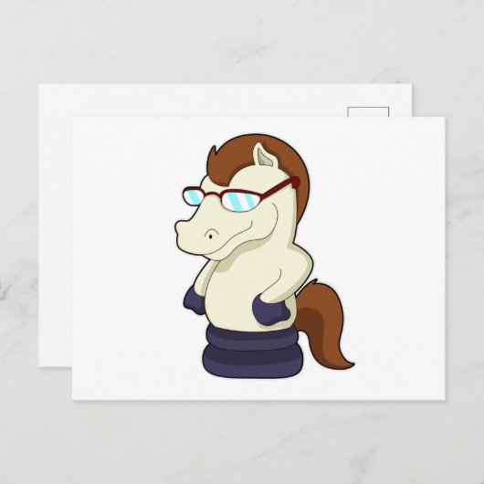 Schachstück Ritter als Pferd mit Sonnenbrille Postkarte (Vorne/Hinten)