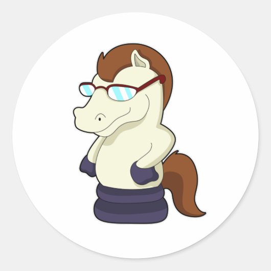 Schachstück Ritter als Pferd mit Sonnenbrille Runder Aufkleber (Vorderseite)