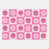 Schachte Blume und fröhliche Gesichter rosa Geschenkpapier Set (Vorderseite 3)