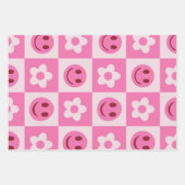 Schachte Blume und fröhliche Gesichter rosa Geschenkpapier Set (Vorderseite 2)