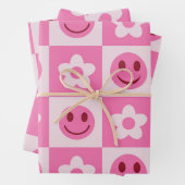 Schachte Blume und fröhliche Gesichter rosa Geschenkpapier Set (Beispiel)