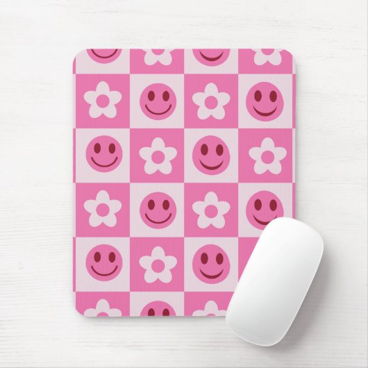 Schachte Blume und fröhliche Gesichter rosa Mousepad (Mit Mouse)