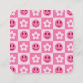 Schachte Blume und glückliche Gesichter rosa Quadratische Visitenkarte (Rückseite)