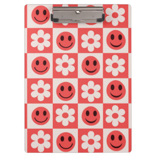 Schachte Blume und glückliche Gesichter rot Klemmbrett