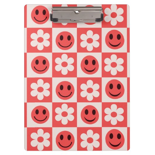 Schachte Blume und glückliche Gesichter rot Klemmbrett (Vorderseite)