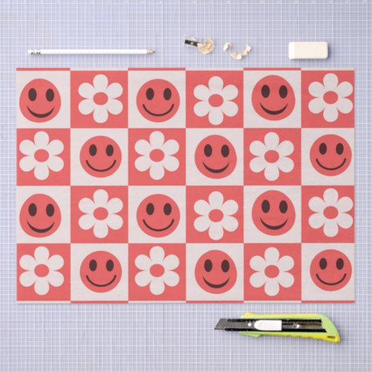 Schachte Blume und glückliche Gesichter rot Seidenpapier (Handwerk)