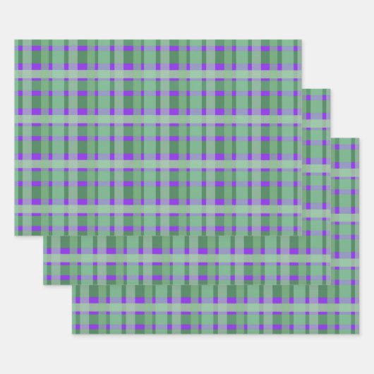 Schachte Karierte Tartan-Streifen auf Lila Geschenkpapier Set (Set)