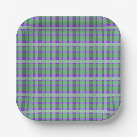 Schachte Karierte Tartan-Streifen auf Lila Pappteller (Vorderseite)