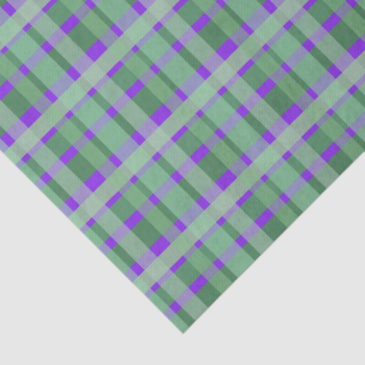 Schachte Karierte Tartan-Streifen auf Lila Seidenpapier (Ausschnitt)