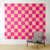Schachte Quadrate pfirsichfarbenes, rosa Retro Wandteppich (Beispiel (Horizontal))