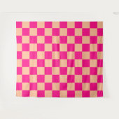 Schachte Quadrate pfirsichfarbenes, rosa Retro Wandteppich (Vorderseite (Horizontal))
