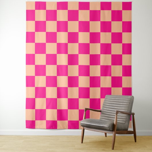 Schachte Quadrate pfirsichfarbenes, rosa Retro Wandteppich (Beispiel)