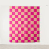 Schachte Quadrate pfirsichfarbenes, rosa Retro Wandteppich (Vorderseite)