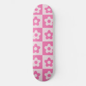 Schachte vorlegende Retro-Blume weiß und rosa Skateboard (Vorderseite)