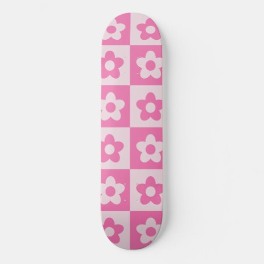 Schachte vorlegende Retro-Blume weiß und rosa Skateboard (Vorderseite)