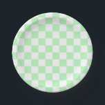 Schachtel grün und weiß pappteller<br><div class="desc">Abstrakte Digitalkunst von weich grünen und weißen Quadraten in einer karierten Formation.</div>