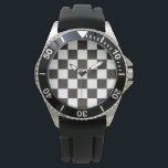 Schachtel (Schwarz und Weiß) (Muster des Schachbre Armbanduhr<br><div class="desc">Dieses Design verfügt über eine schwarz-weiße Schachflagge, die typischerweise im Motorsport verwendet wird, um das Ziel anzuzeigen. Die Flagge wird oft mit dem Gewinner eines Rennens in Verbindung gebracht, da sie die ersten sind, die an der Schachflagge vorbeifahren. Das Muster kann auch durch ein Schachbrett beeinflusst werden, das zum Spielen...</div>