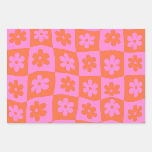 Schachtelhaltig, rosa und orange Blume Geschenkpapier Set (Vorderseite)