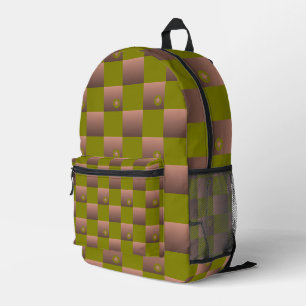 Schachtelmuster in braun und olivgrün bedruckter rucksack