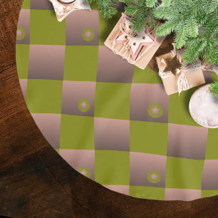 Schachtelmuster in braun und olivgrün polyester weihnachtsbaumdecke