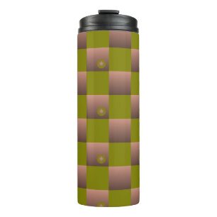Schachtelmuster in braun und olivgrün thermosbecher