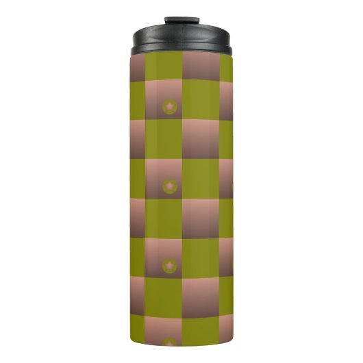 Schachtelmuster in braun und olivgrün thermosbecher (Vorderseite)