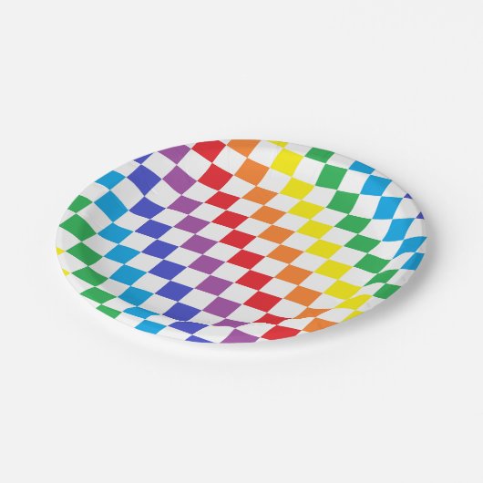 Schachter Regenbogen Pappteller (Schrägansicht)