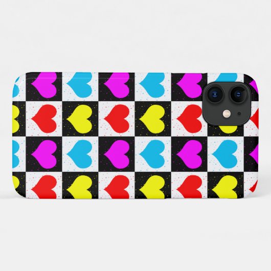 Schachtes Muster für farbenfrohe Herzen Case-Mate iPhone Hülle (Rückseite (Horizontal))