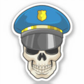 Schädel als Polizeibeamter mit Polizeihut Aufkleber (Vorderseite)