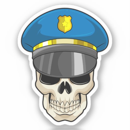 Schädel als Polizeibeamter mit Polizeihut Aufkleber (Vorderseite)