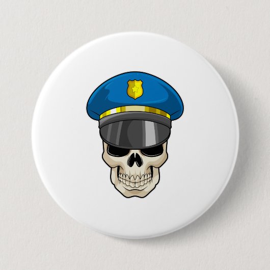 Schädel als Polizeibeamter mit Polizeihut Button (Vorderseite)