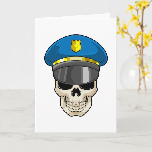 Schädel als Polizeibeamter mit Polizeihut Karte (Gelbe Blume)