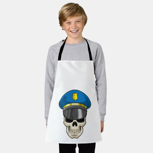 Schädel als Polizeibeamter mit Polizeihut Schürze (Getragen)