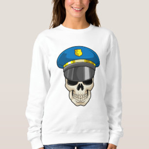 Schädel als Polizeibeamter mit Polizeihut Sweatshirt