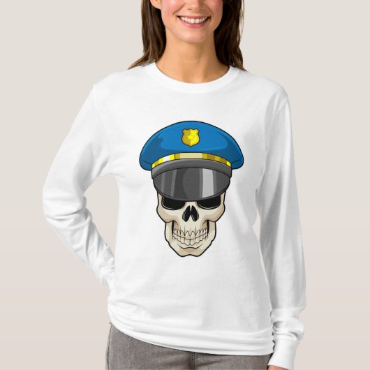 Schädel als Polizeibeamter mit Polizeihut T-Shirt (Vorderseite)