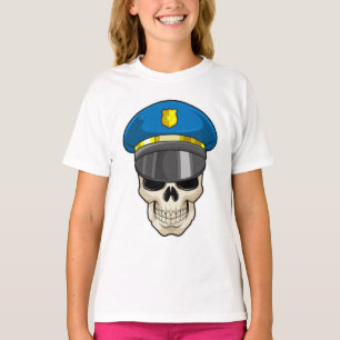 Schädel als Polizeibeamter mit Polizeihut T-Shirt