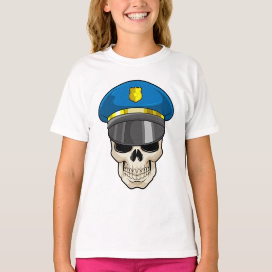 Schädel als Polizeibeamter mit Polizeihut T-Shirt (Vorderseite)