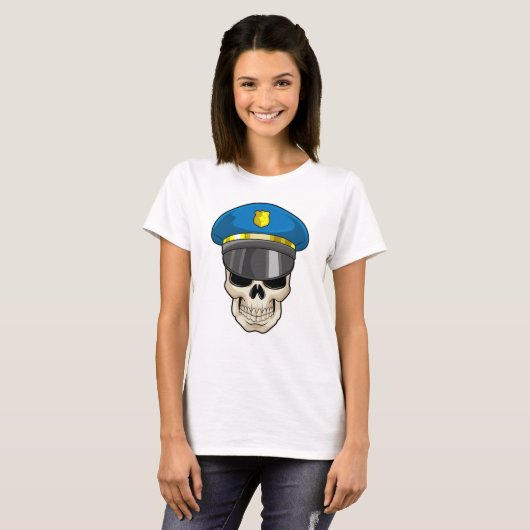 Schädel als Polizeibeamter mit Polizeihut T-Shirt (Vorne ganz)