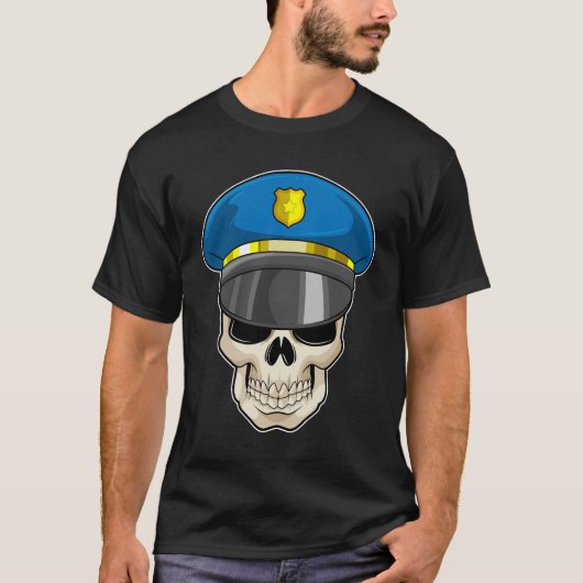 Schädel als Polizeibeamter mit Polizeihut T-Shirt (Vorderseite)